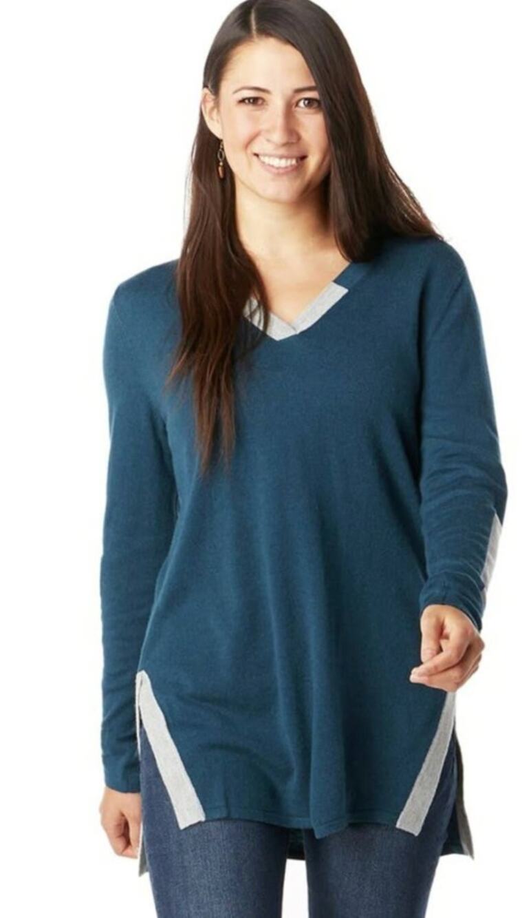 Smartwool Shadow Pine Tunic Sweater Large Wool Teal Gray
